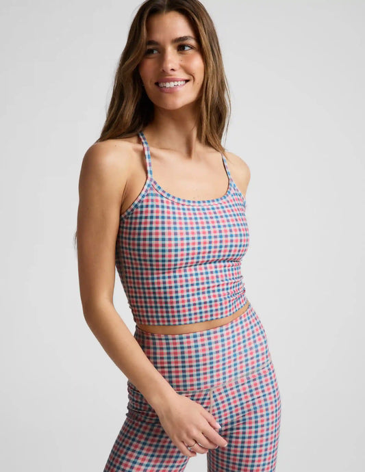 Sunwashed Gingham SoftMark Slim Racerback High Cropped Tank
